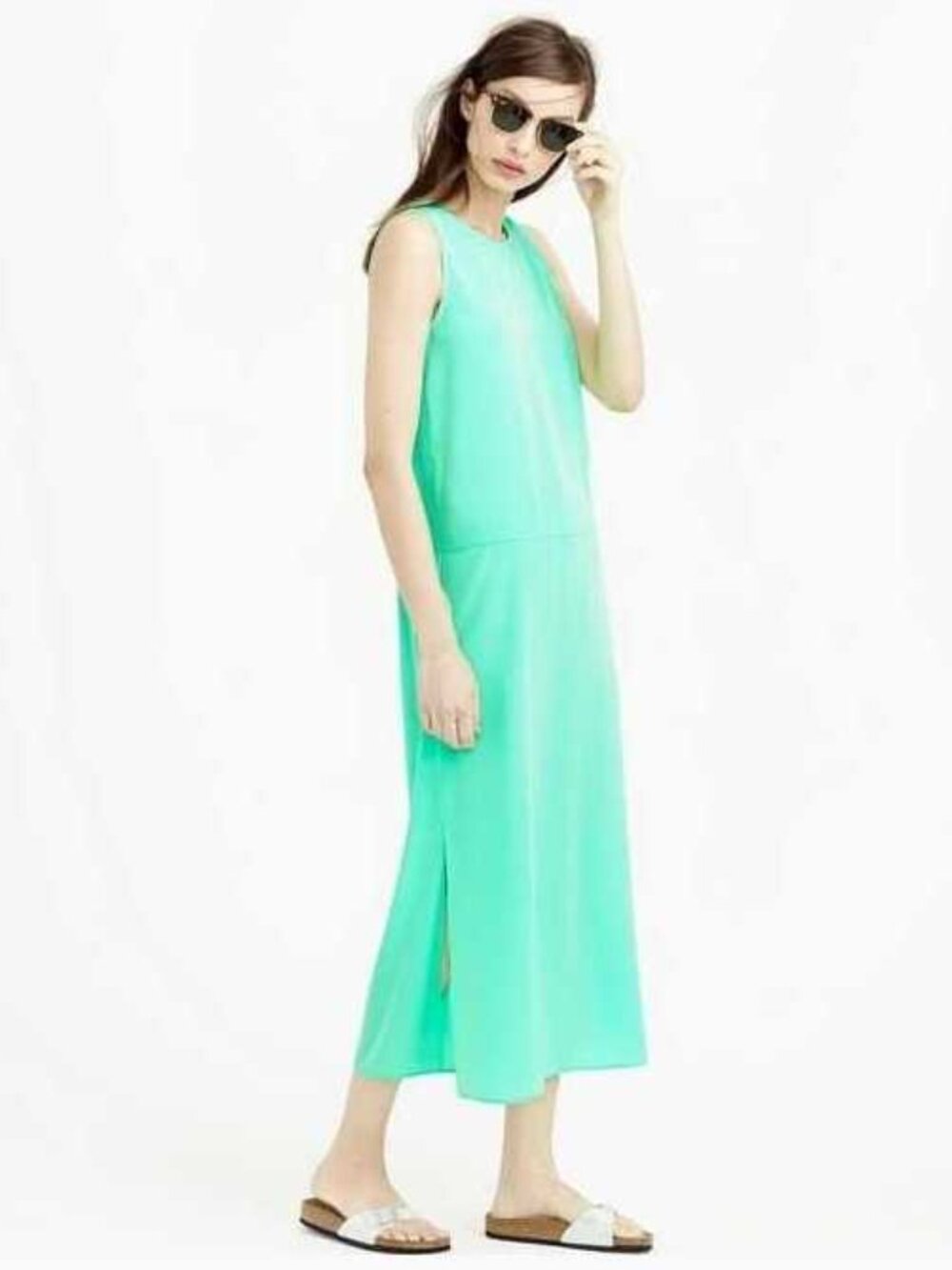 New XS J.Crew side slit maxi tank dress in neon seamist green